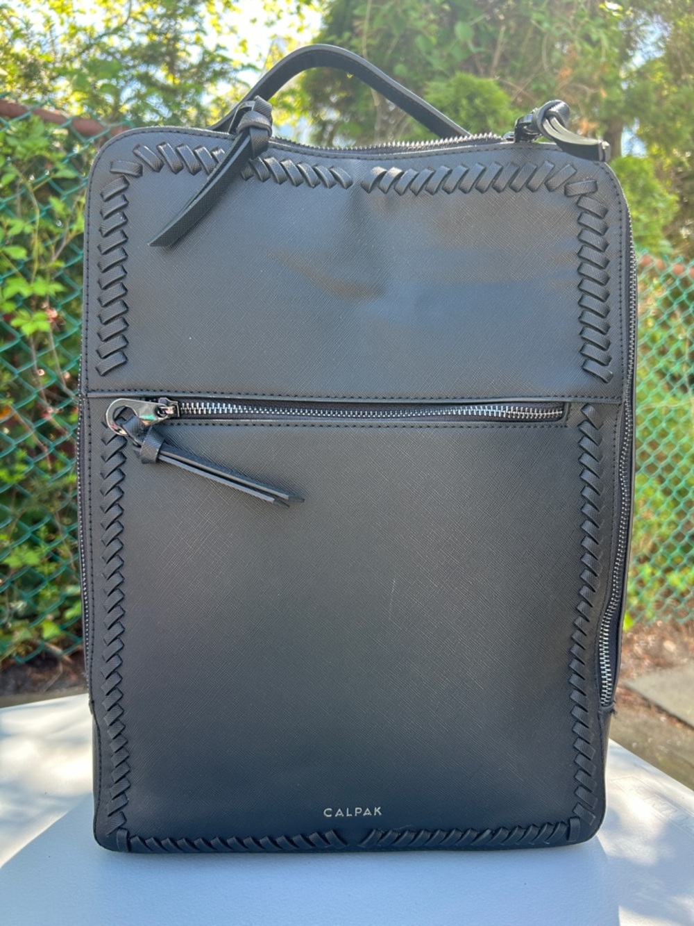 Calpak Black Leather Laptop Backpack
